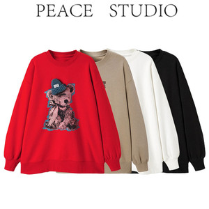 太平鸟2021春秋新款ted2熊联名设计感小众宽松圆领印花小熊卫衣女