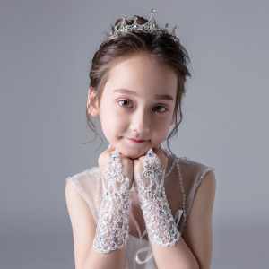 儿童礼服手套婚纱花童公主女童韩式演出舞蹈蕾丝婚礼手腕花装饰白