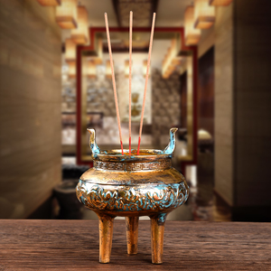 墨修缘24k黄金仿古陶瓷祭祀香炉家用供奉香薰炉室内熏香炉线香炉