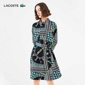lacoste法国鳄鱼女装春季法式潮流复古印花收腰连衣裙女|ef4265