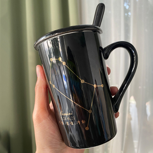 北欧ins陶瓷水杯创意带盖勺过滤茶漏杯子潮流个性马克杯咖啡茶杯