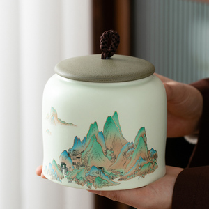 国风陶瓷茶叶罐密封罐茶罐家用储存罐精品高档摆件网红创意普洱茶