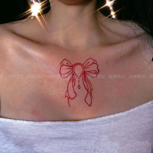 暗黑系蝴蝶结纹身贴 持久防水女性感胸口线条蝴蝶结少女纹身贴