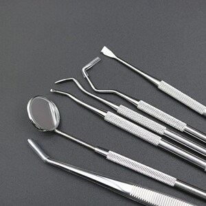 牙医专用镊子工具口腔清理去牙结石牙垢探针牙镜剔牙器金属盒套装