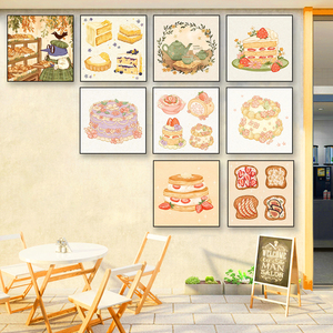 美式奶油风创意蛋糕店装饰画烘焙坊甜品面包店壁画餐厅下午茶挂画