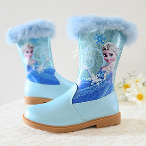 2021秋冬艾莎靴子小女孩皮靴新款冰雪奇缘公主鞋女童马丁靴高筒靴
