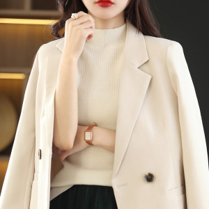 西装打底衫女内搭五分中袖春秋半高领修身紧身毛衣针织t恤上衣薄