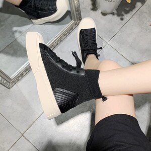 高帮潮鞋女百搭2020秋季新款弹力袜子鞋夏季黑色袜靴平底运动板鞋
