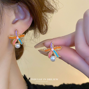 彩色海星耳钉新款2024爆款小众独特耳环高级感气质轻奢海边耳饰女
