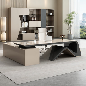 办公桌老板桌创意轻奢设计师高端大班台桌椅组合现代简约烤漆家具