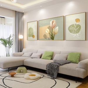 北欧客厅装饰画ins奶油风沙发背景墙挂画简约小清新花卉三联壁画