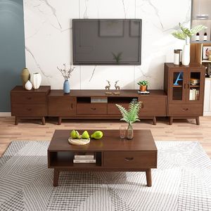 北欧风格实木电视柜客厅卧室家用现代简约原木茶几地柜高低柜组合