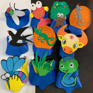 小壁虎借尾巴道具头饰蚊子蛇小鱼老牛燕子帽子表演道具头套面具