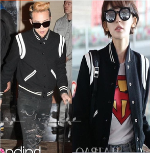 明星同款黑白棒球服毛呢夹克男女春秋季设计感小众情侣装拼接外套