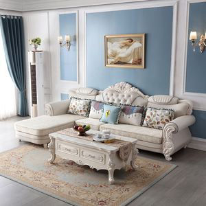 欧式布艺L型客厅沙发组合大小户型客厅转角贵妃免洗科技布沙发