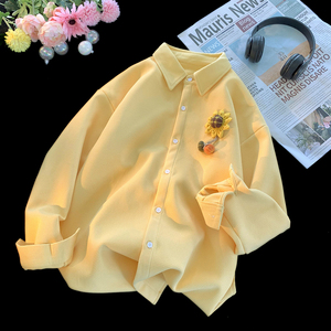 文艺范女装秋冬加绒衬衫内搭奶黄色长袖花朵衬衣法式奶系温柔上衣