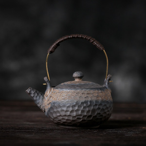 粗陶锤纹提梁壶 手工日式复古茶壶 陶瓷功夫泡茶壶单壶