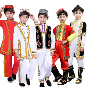 儿童新疆舞蹈演出服新款男童哈萨克少数民族维吾尔族印度回族服饰