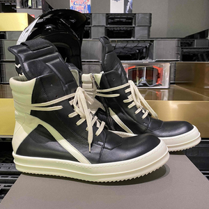 代购rick owens 主线ro皮面系带倒三角鞋高帮休闲运动男女情侣鞋
