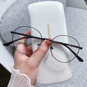 黑细框眼镜2021新款圆框防蓝光防辐射网课平光镜可配近视男女学生