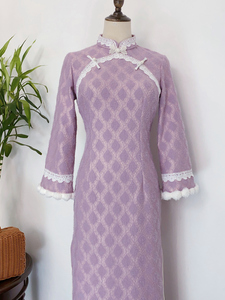 紫伊丨2023冬季新中式改良年轻款长袖加绒紫色旗袍连衣裙少女日常