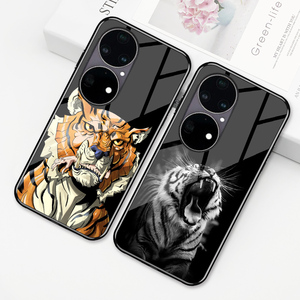 适用于华为p50钢化玻璃老虎霸气华为p50pro手机壳恶搞硅胶全包边潮款