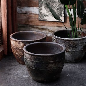 陶瓷大水缸鱼缸斑驳复古做旧仿青铜庭院门海酒店民宿室外缸装饰品