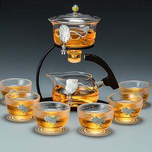 创意玻璃自动茶具套装家用镶银懒人功夫磁吸泡茶器全半自动茶壶杯