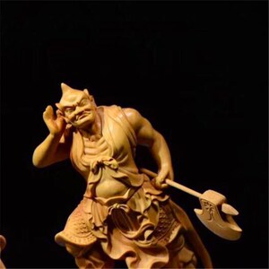 崖柏黄杨木雕千里眼顺风耳将军妈祖左右护法神像实木质工艺品摆件