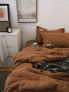 北欧风高端棕色纯棉全棉床品四件套ins床单被套床罩床笠款4三件套