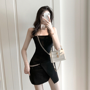 吊带裙外穿潮蹦迪裙子女装夏季性感露背抹胸包臀不规则连衣裙显瘦