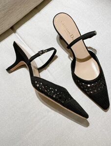 dior迪奥22年早春新款capture系列女士黑色露跟高跟鞋穆勒鞋35-40