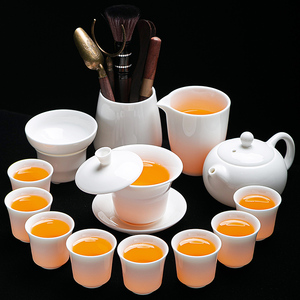 悬停盖碗茶具套装家用德化羊脂玉白瓷功夫客厅泡茶壶茶杯轻奢高档