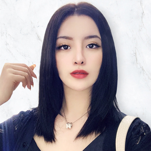 蕾丝假发真发全真人发层次锁骨发2021时尚新款全头套式中分假发套