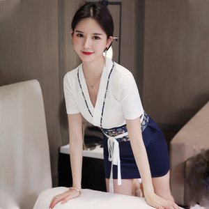 2022新款足浴技师工作服女气质套装沐足工衣spa养生会所美容服装