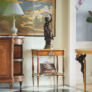独角鹿西洋古董 古董家具 新古典主义风格铜鎏金细木镶嵌双层边桌