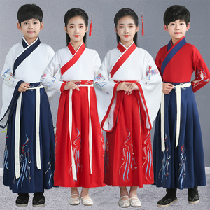 儿童古装汉服小学生三字经成长礼表演国学服班级诗朗诵合唱演出服