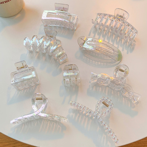 网红人鱼姬透明抓夹后脑勺发卡超仙炫彩发夹大号鲨鱼夹发量多发饰