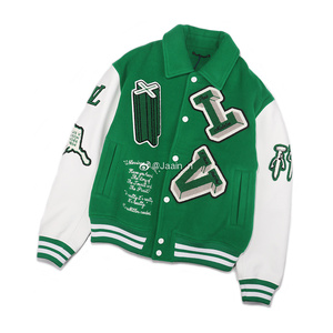 louis vuitton 路易威登 lv 毛绒刺绣logo绿色棒球服夹克外套男款