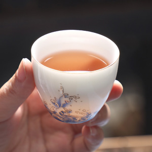 白瓷品茗杯 德化陶瓷单个主人小茶杯 功夫茶具骨瓷薄胎手绘喝茶杯