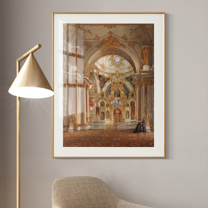 欧式古典玄关走廊墙面装饰画法式复古餐厅壁画餐边柜冬宫建筑挂画