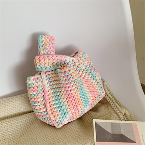 手工编织包包diy材料包彩虹色自制手腕毛线钩针包自制送女友礼物