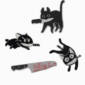 黑刀客匕首黑猫小刀猫咪动物徽章胸针别针徽包包配饰暗黑朋克扣针