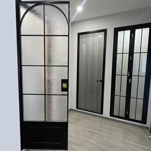 极简复古法式圆拱形门水波纹石纹银纹双方格子老钢门铝合金玻璃门