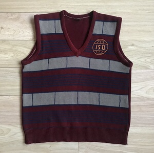 二手七八十年代老式男士暗红色v领针织背心马甲怀旧老物服装收藏