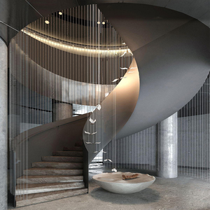 复式别墅跃层弧形旋转楼梯扶手护栏现代简约钢板结构室内定制铁艺