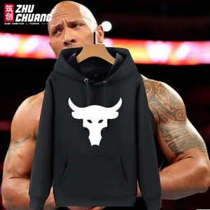 巨石强森美国公牛健身牛头连帽卫衣男女青少年糖果色情侣潮流
