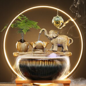 流水摆件生财玄关客厅招财鱼缸陶瓷循环水家居喷泉桌面转运球大象