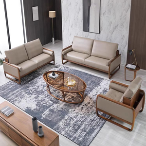 新中式胡桃木全实木沙发皮艺别墅客厅2024新款单人双人三人沙发