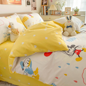 迪士尼儿童床品维尼熊床上四件套纯棉全棉床单被套男童卡通三件套